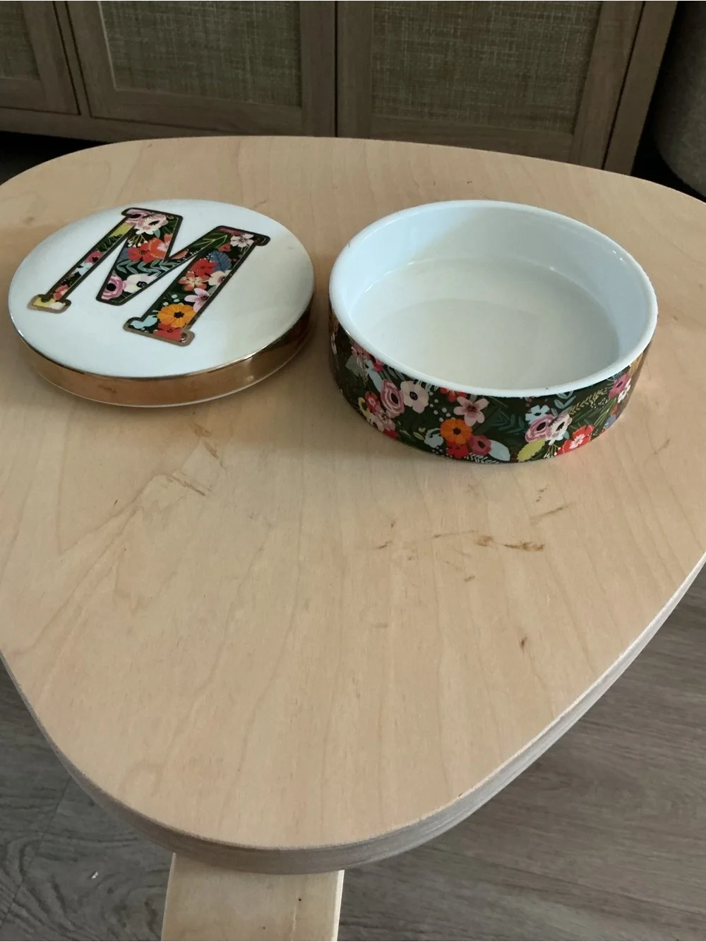 Monogram M Floral Round Jewelry Bowl